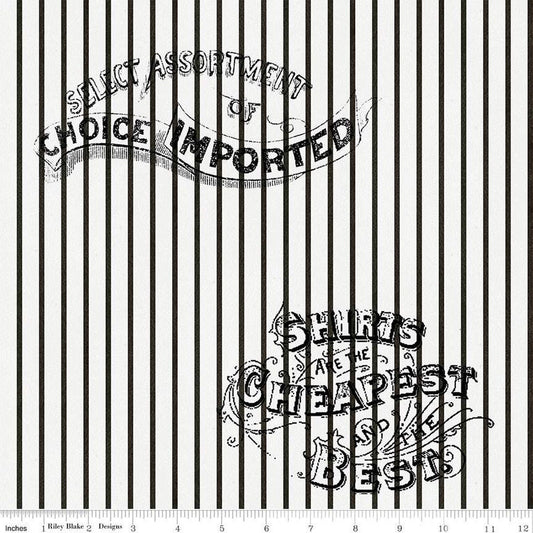 DEAL Pumpkin Patch Silver Lining Stripe C14581 White - Riley Blake - Halloween Stripes Text - J. Wecker Frisch - Quilting Cotton Fabric