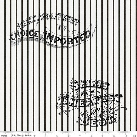 SALE Pumpkin Patch Silver Lining Stripe C14581 White - Riley Blake - Halloween Stripes Text - J. Wecker Frisch - Quilting Cotton Fabric