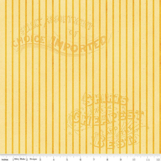 CLEARANCE Pumpkin Patch Silver Lining Stripe C14581 Yellow - Riley Blake - Halloween Text - J. Wecker Frisch - Quilting Cotton Fabric