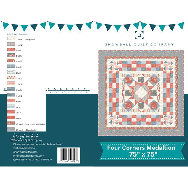 SALE Four Corners Quilt PATTERN P190 by Snowball Quilt Company - Riley Blake Designs - INSTRUCTIONS Only - Piecing Fat Quarter Friendly