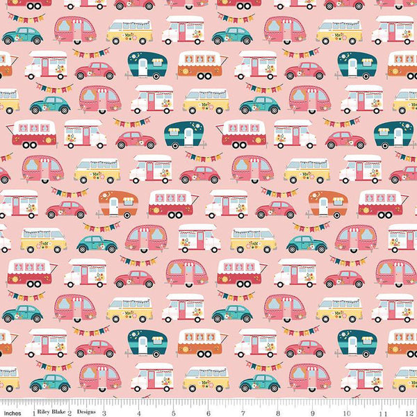 Gone Glamping Campers C14792 Pink by Riley Blake Designs - Camping Vehicles Trailers - Quilting Cotton Fabric