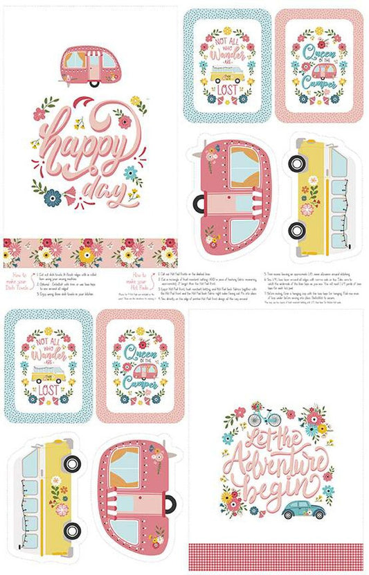 DEAL Gone Glamping Home Decor Tea Towel & Hot Pad Light CANVAS LARGE Panel HD14797 - Riley Blake - Camping - Lightweight Canvas Cotton