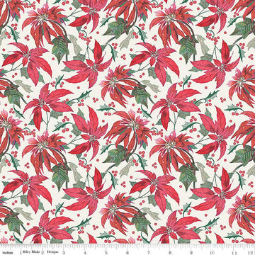 SALE Merry Little Christmas Main C14840 Cream - Riley Blake Designs - Floral Flowers Poinsettias - Quilting Cotton Fabric