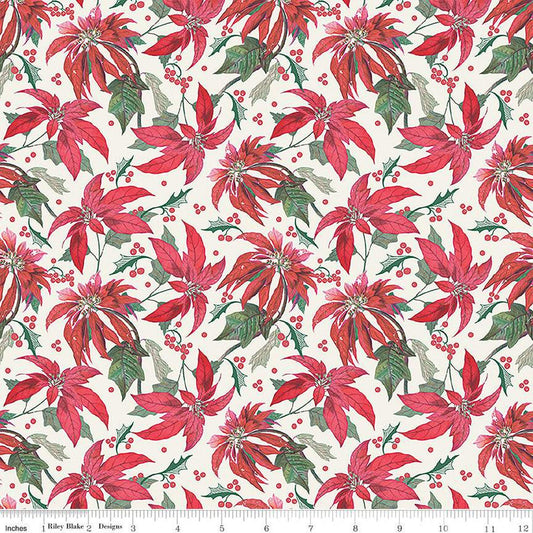 SALE Merry Little Christmas Main C14840 Cream - Riley Blake Designs - Floral Flowers Poinsettias - Quilting Cotton Fabric