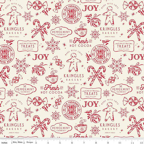 SALE Merry Little Christmas Treats C14841 Cream by Riley Blake Designs - Cookies Candy Text - Quilting Cotton Fabric