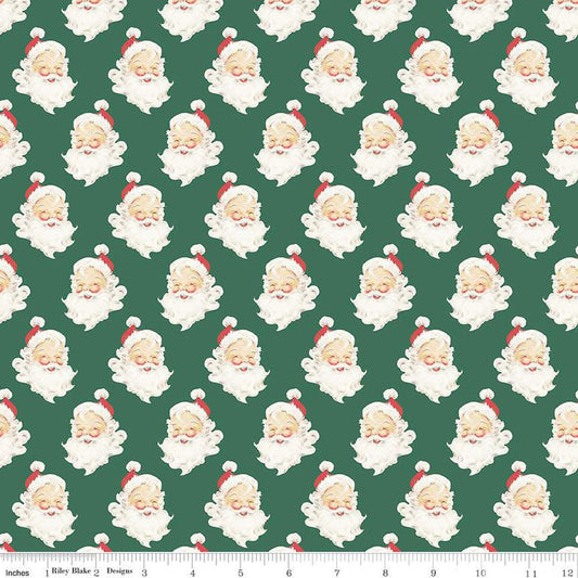 Merry Little Christmas Santa Heads C14842 Green - Riley Blake Designs - Santas Santa Claus - Quilting Cotton Fabric