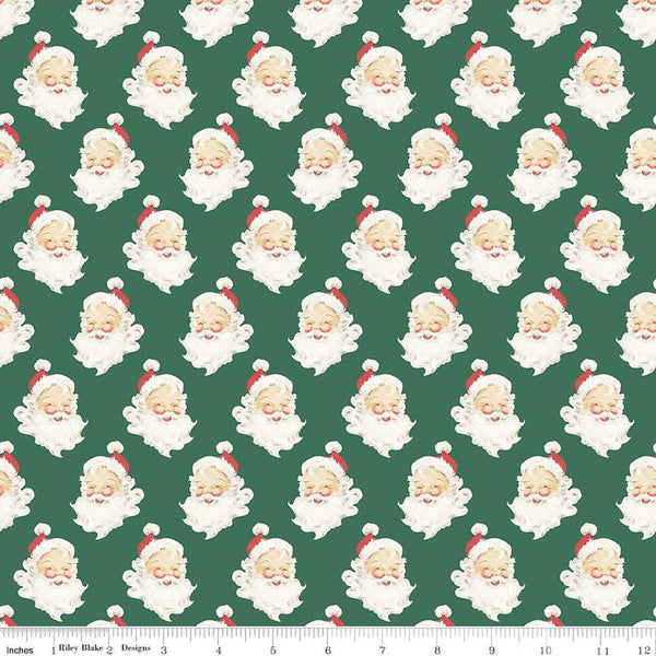 SALE Merry Little Christmas Santa Heads C14842 Green by Riley Blake Designs - Santas Santa Claus - Quilting Cotton Fabric