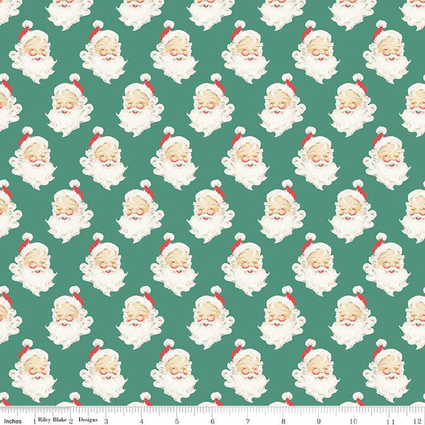 29" End of Bolt - SALE Merry Little Christmas Santa Heads C14842 Pine by Riley Blake Designs - Santas Santa Claus - Quilting Cotton Fabric