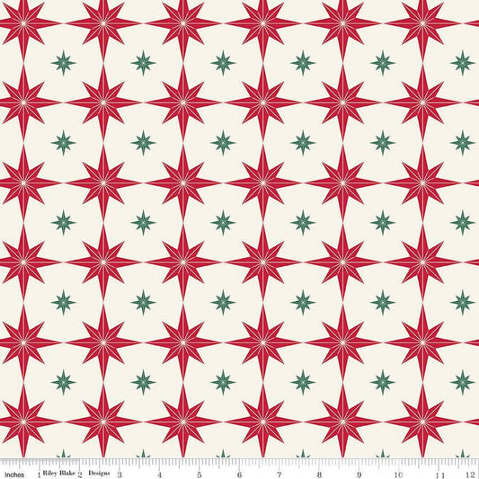 Merry Little Christmas Starbursts C14843 Cream by Riley Blake Designs - Stars - Quilting Cotton Fabric