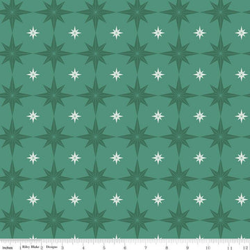 13" End of Bolt - Merry Little Christmas Starbursts C14843 Pine - Riley Blake Designs - Stars - Quilting Cotton Fabric