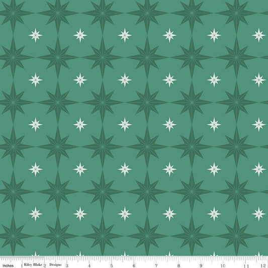 13" End of Bolt - Merry Little Christmas Starbursts C14843 Pine - Riley Blake Designs - Stars - Quilting Cotton Fabric