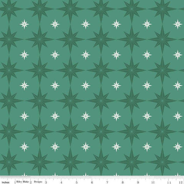 SALE Merry Little Christmas Starbursts C14843 Pine by Riley Blake Designs - Stars - Quilting Cotton Fabric