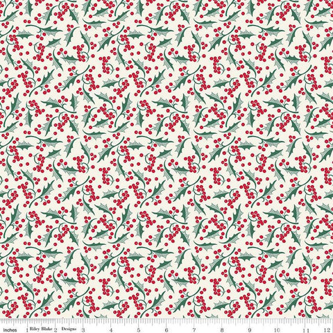 SALE Merry Little Christmas Holly C14845 Cream by Riley Blake Designs - Holly Berries - Quilting Cotton Fabric