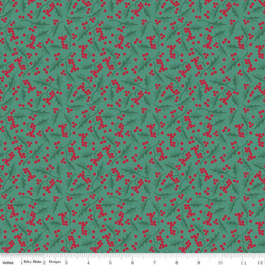 SALE Merry Little Christmas Holly C14845 Pine - Riley Blake Designs - Holly Berries - Quilting Cotton Fabric