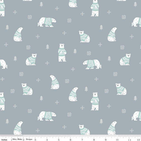 SALE FLANNEL Northern Lights Polar Bears F15001 Steel - Riley Blake Designs - Winter Polar Bears Snowflakes Trees - FLANNEL Cotton Fabric