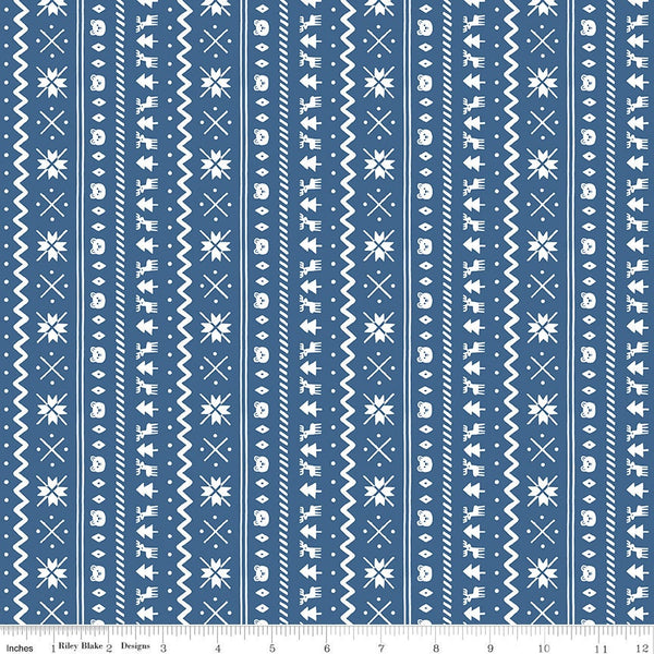 FLANNEL Northern Lights Fair Isle F15002 Ocean - Riley Blake - Stripes Winter Bears Trees Snowflakes Deer - FLANNEL Cotton Fabric