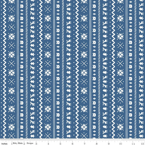 FLANNEL Northern Lights Fair Isle F15002 Ocean - Riley Blake - Stripes Winter Bears Trees Snowflakes Deer - FLANNEL Cotton Fabric