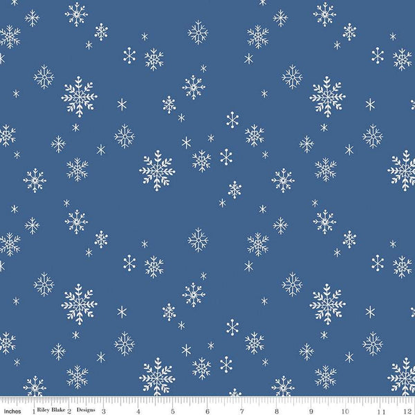 SALE FLANNEL Northern Lights Let It Snow F15004 Ocean - Riley Blake - Winter Snowflakes - FLANNEL Cotton Fabric