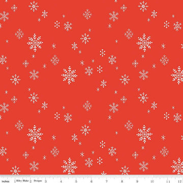 FLANNEL Northern Lights Let It Snow F15004 Red - Riley Blake Designs - Winter Snowflakes - FLANNEL Cotton Fabric