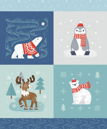 FLANNEL Northern Lights Panel FP15005 - Riley Blake Designs - Christmas Winter Polar Bears Penguin Reindeer - FLANNEL Cotton Fabric