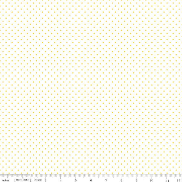 SALE Yellow Flat Swiss Dots on White by Riley Blake Designs - Dotted Polka Dot - Quilting Cotton Fabric