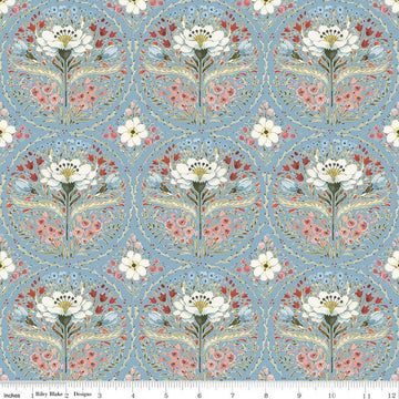 Fat Quarter End of Bolt - SALE Countryside Medallion C14531 Blue by Riley Blake Designs - Floral Flowers - Quilting Cotton Fabric