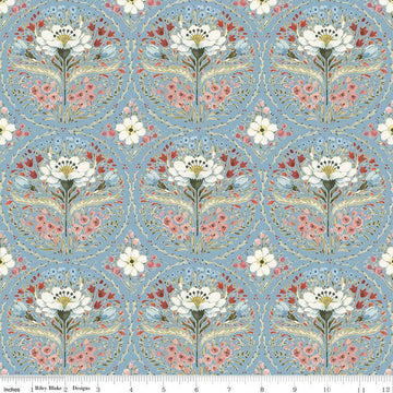 31" End of Bolt - SALE Countryside Medallion C14531 Blue by Riley Blake Designs - Floral Flowers - Quilting Cotton Fabric