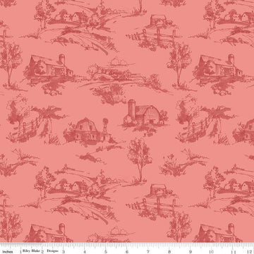 CLEARANCE Countryside Scenery C14532 Coral - Riley Blake Designs - Landscape Scenes Trees Barns Tone-on-Tone - Quilting Cotton Fabric