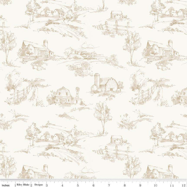 Countryside Scenery C14532 Sand by Riley Blake Designs - Landscape Scenes Trees Barns Tone-on-Tone - Quilting Cotton Fabric