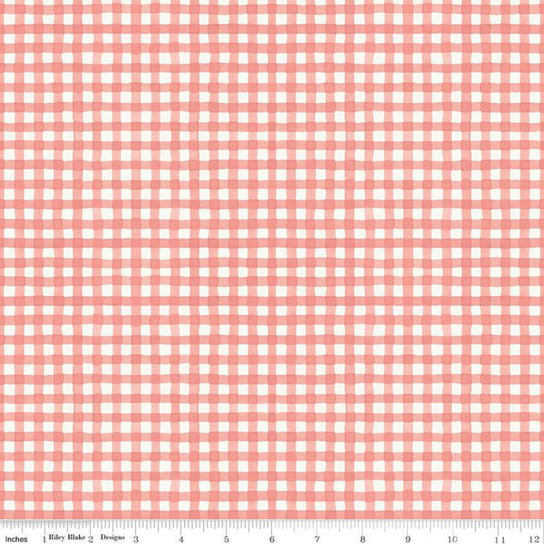 Countryside PRINTED Gingham C14537 Coral by Riley Blake Designs - Coral/Sand Irregular Checks Check Checkered - Quilting Cotton Fabric