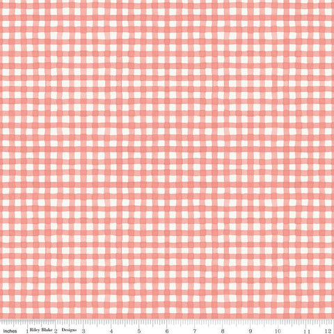 Countryside PRINTED Gingham C14537 Coral by Riley Blake Designs - Coral/Sand Irregular Checks Check Checkered - Quilting Cotton Fabric