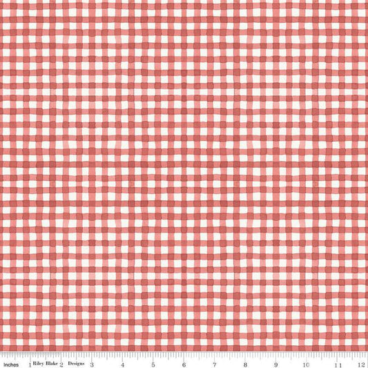 Countryside PRINTED Gingham C14537 Red - Riley Blake Designs - Red/Sand Irregular Checks Check Checkered - Quilting Cotton Fabric