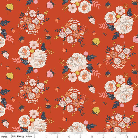 16" End of Bolt - DEAL BloomBerry Main C14600 Autumn - Riley Blake Designs - Floral Flowers Strawberries - Quilting Cotton Fabric