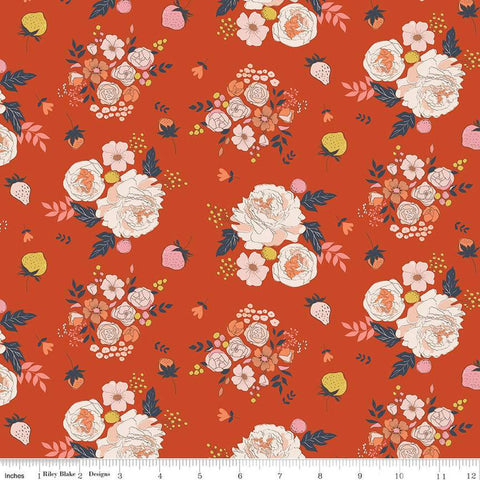 SALE BloomBerry Main C14600 Autumn by Riley Blake Designs - Floral Flowers Strawberries - Quilting Cotton Fabric