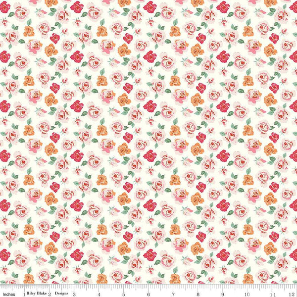 BloomBerry Tiny Roses C14601 Cream by Riley Blake Designs - Floral Flowers - Quilting Cotton Fabric