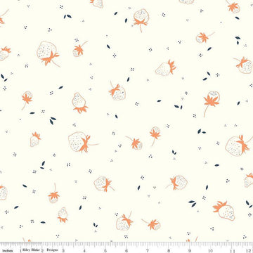 BloomBerry Berry Sprouts C14603 Cream - Riley Blake Designs - Strawberries Pin Dots - Quilting Cotton Fabric