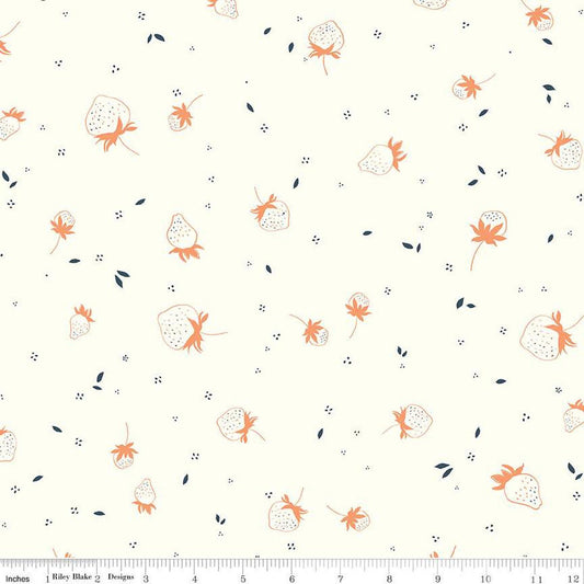 BloomBerry Berry Sprouts C14603 Cream - Riley Blake Designs - Strawberries Pin Dots - Quilting Cotton Fabric