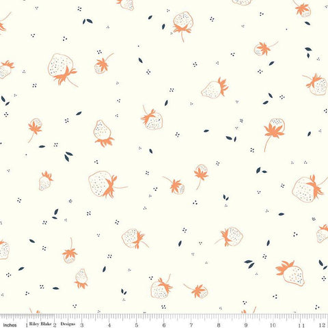 BloomBerry Berry Sprouts C14603 Cream by Riley Blake Designs - Strawberries Pin Dots - Quilting Cotton Fabric