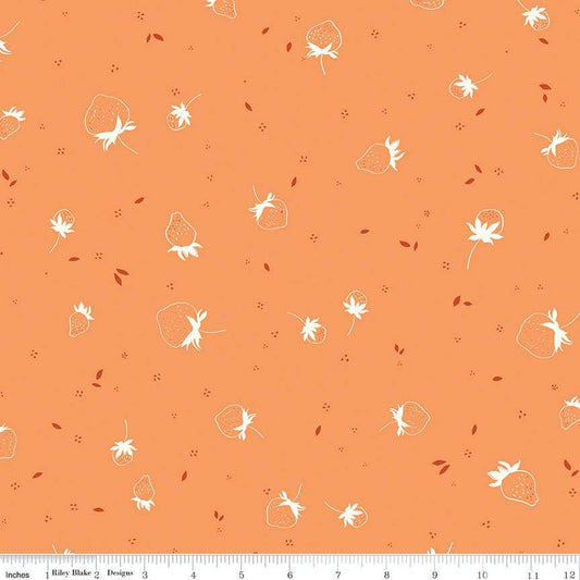 DEAL BloomBerry Berry Sprouts C14603 Tangerine - Riley Blake Designs - Strawberries Pin Dots - Quilting Cotton Fabric