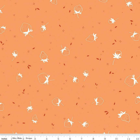 BloomBerry Berry Sprouts C14603 Tangerine by Riley Blake Designs - Strawberries Pin Dots - Quilting Cotton Fabric