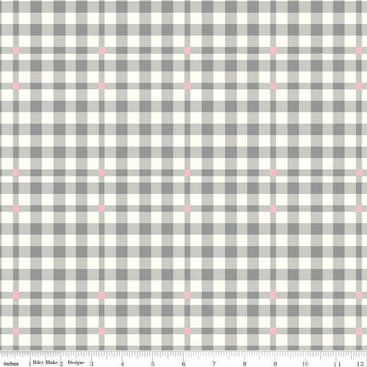 SALE BloomBerry Plaid C14605 Gray - Riley Blake Designs - Gray/Cream Plaid - Quilting Cotton Fabric