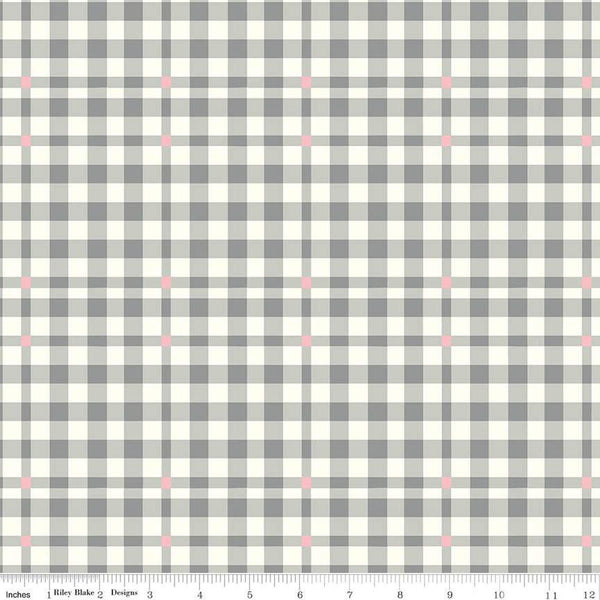 BloomBerry Plaid C14605 Gray by Riley Blake Designs - Gray/Cream Plaid - Quilting Cotton Fabric