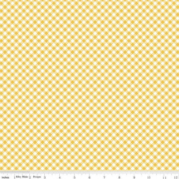 12" End of Bolt - BloomBerry PRINTED Gingham C14607 Yellow - Riley Blake Designs - Yellow/Cream Diagonal Plaid - Quilting Cotton Fabric