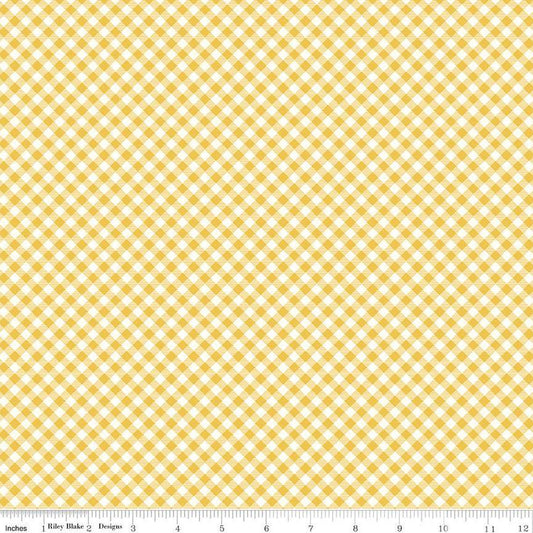 12" End of Bolt - BloomBerry PRINTED Gingham C14607 Yellow - Riley Blake Designs - Yellow/Cream Diagonal Plaid - Quilting Cotton Fabric