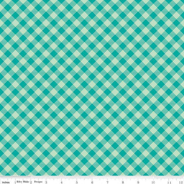 33" End of Bolt - Bee Basics PRINTED Gingham C6400 Teal by Riley Blake Designs - Diagonal Check - Lori Holt - Quilting Cotton Fabric