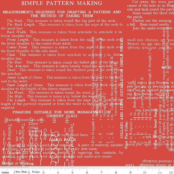 2yds 9" End of Bolt - Sew Text WIDE BACK WB13870 Red - Riley Blake Designs - Sewing Themed Text  - Quilting Cotton Fabric