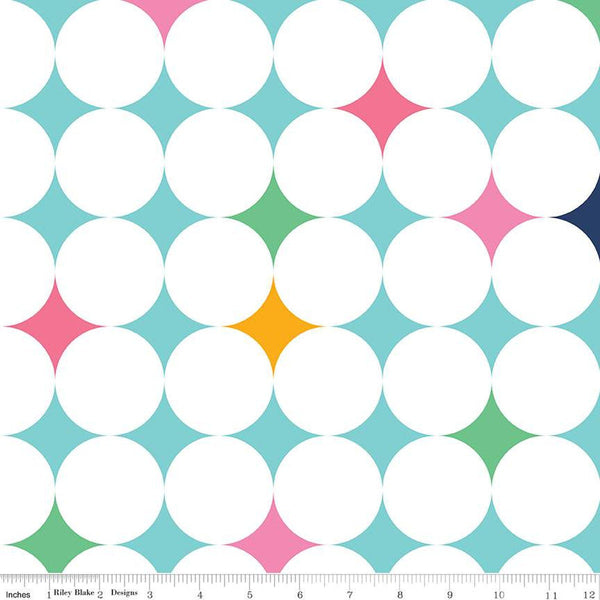 12" End of Bolt - Effervescence WIDE BACK WB13735 Aqua - Riley Blake Designs - Geometric Circles  - Quilting Cotton Fabric