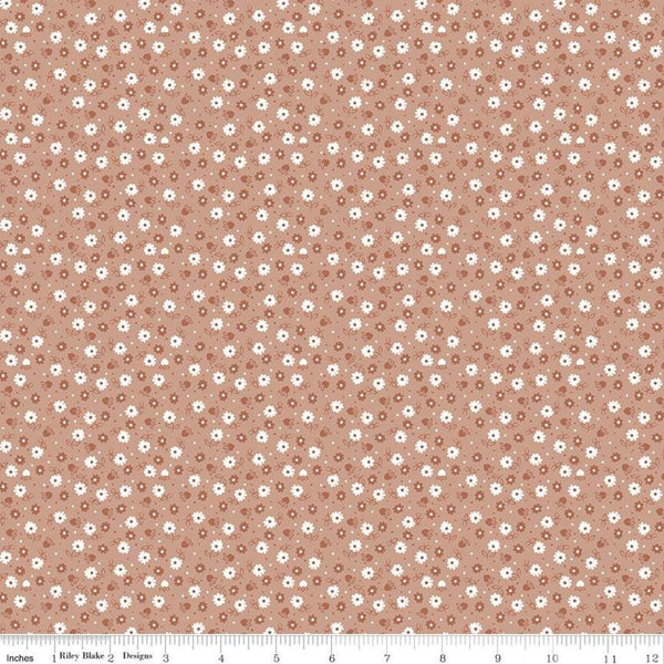 SALE Granny Chic Daisy C8520 Brown - Riley Blake Designs - Lori Holt - Floral Flowers Strawberries Dots - Quilting Cotton Fabric