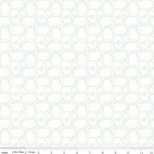 Bee Backgrounds Canning Jar C6385 Aqua - Riley Blake Designs - Jars on Off White - Lori Holt - Quilting Cotton Fabric
