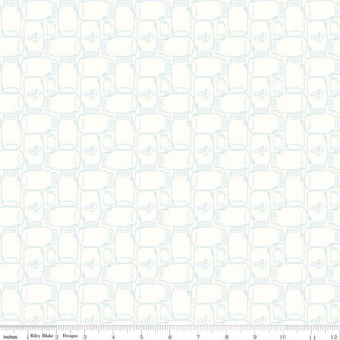 SALE Bee Backgrounds Canning Jar C6385 Aqua - Riley Blake Designs - Jars on Off White - Lori Holt - Quilting Cotton Fabric